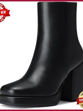 Chunky Platform Ankle Boots 3.5in Heel Block Heel Square Toe Zip Closure Fall